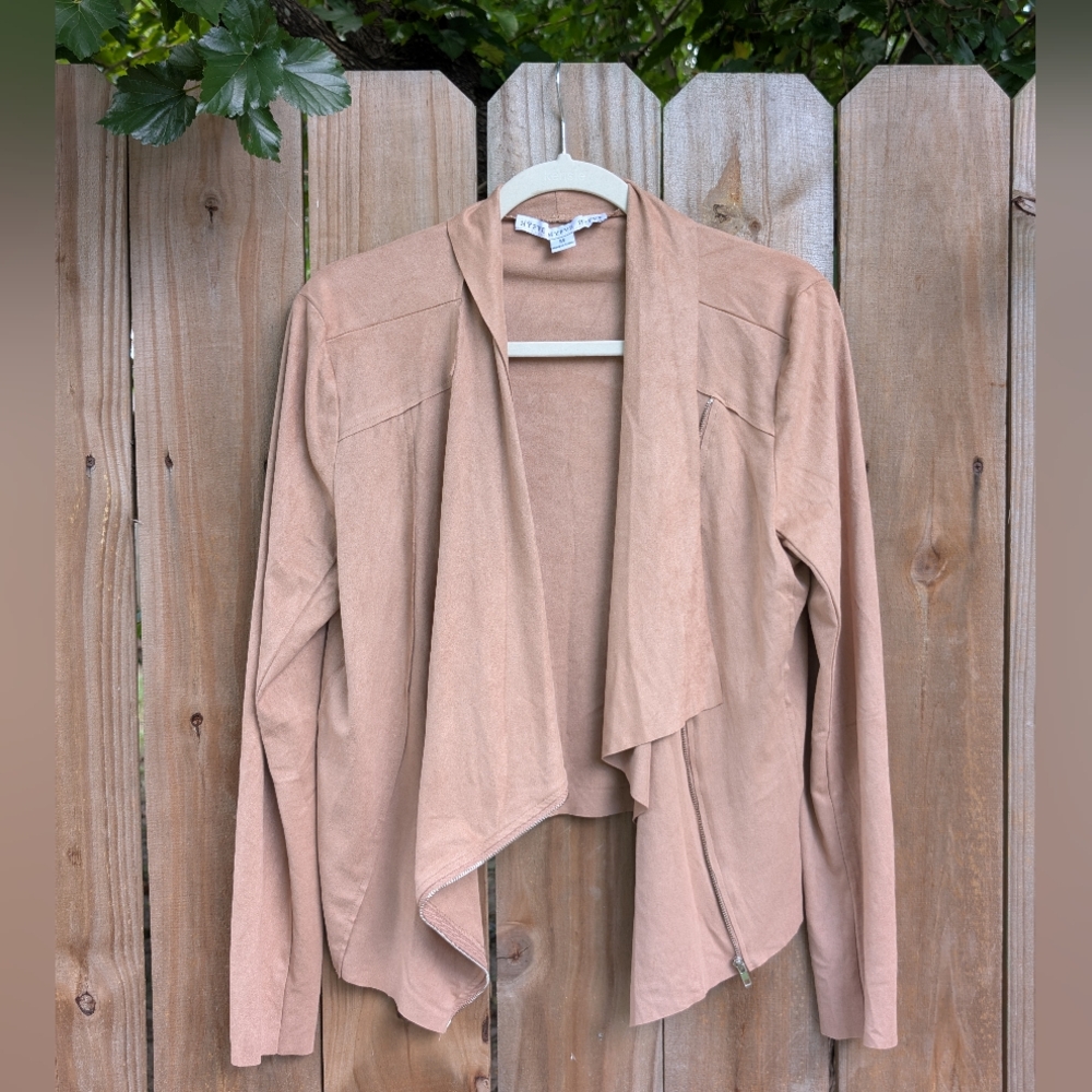 Hyfve Faux Suede brown beige moto jacket cardigan
